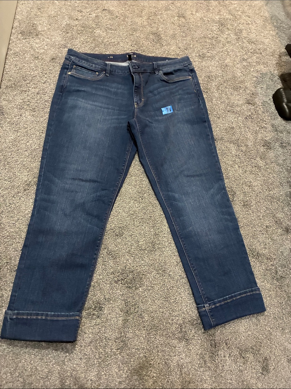 Dark Blue Women's Stretch Denim Jeans slim crop # 28